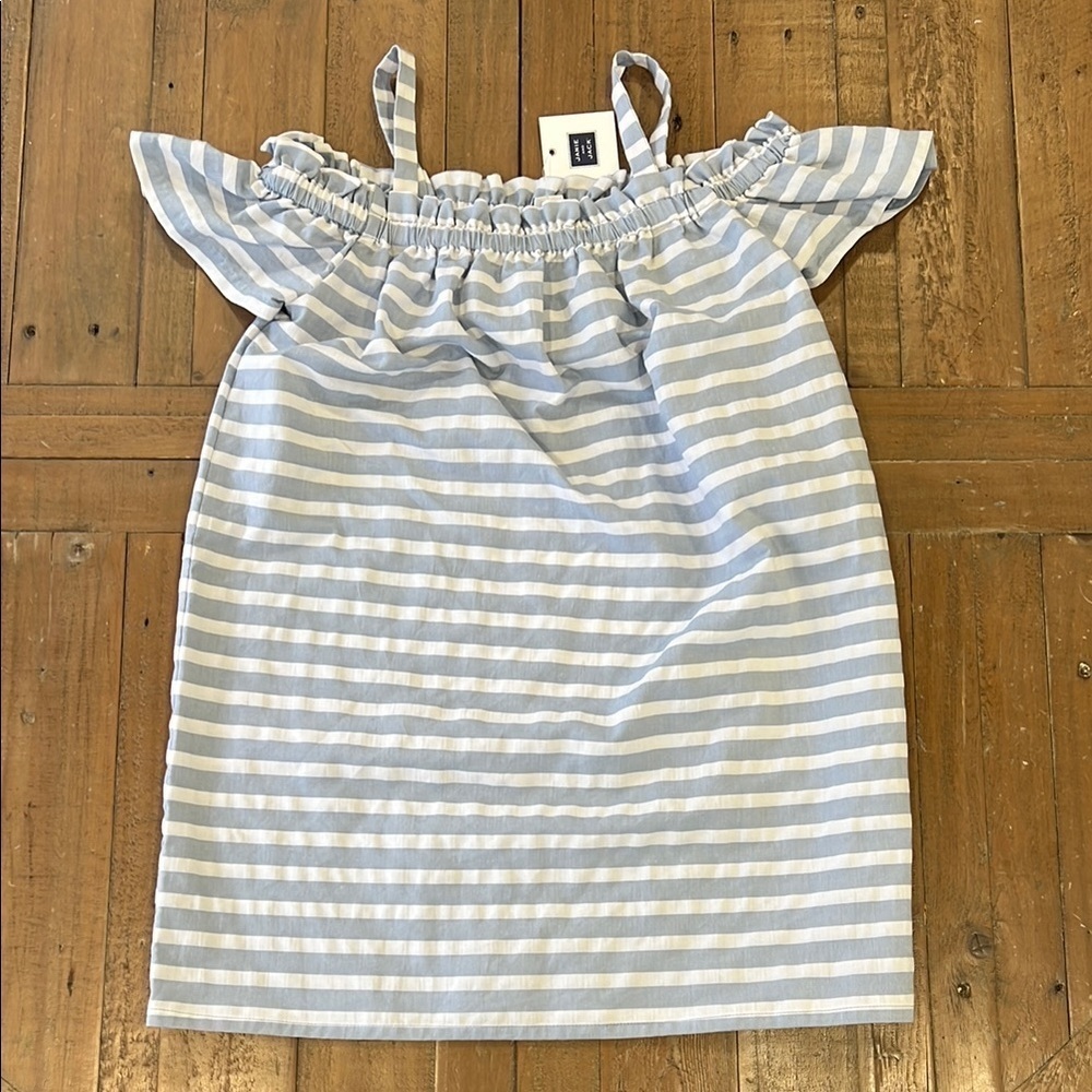 Janie and jack Blue and White Striped Off-Shoulder Dress nwt